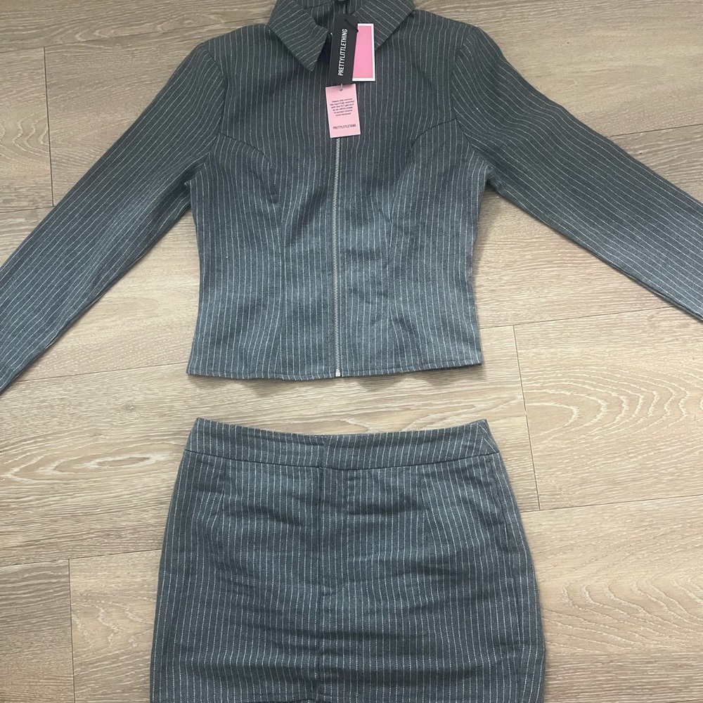 Gray Pinstripe Skirt Set